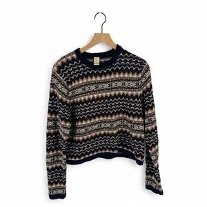 Vintage County Seat Fair Isle Knit Pullover Sweater Navy Brown Geometric L